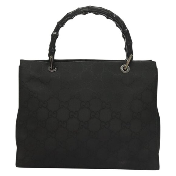 GUCCI GG Canvas Bamboo Hand Bag Nylon Black Silver Auth - Picture 3 of 16
